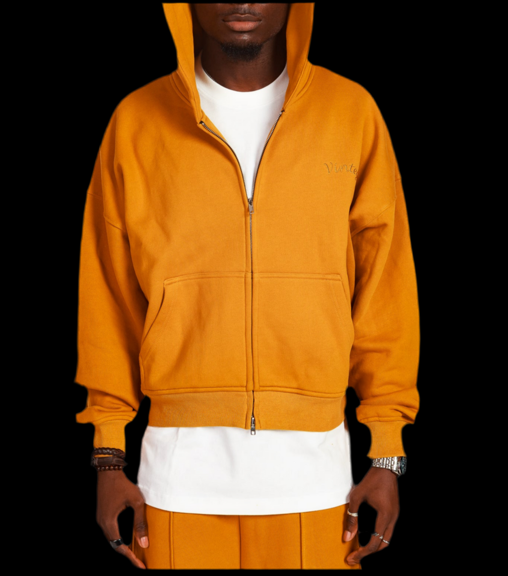 VINTEG UNIQUE ZIPPER HOODIE - MUSTARD YELLOW