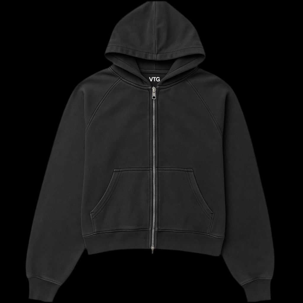 VINTEG WASHED BLACK ZIP HOODIE